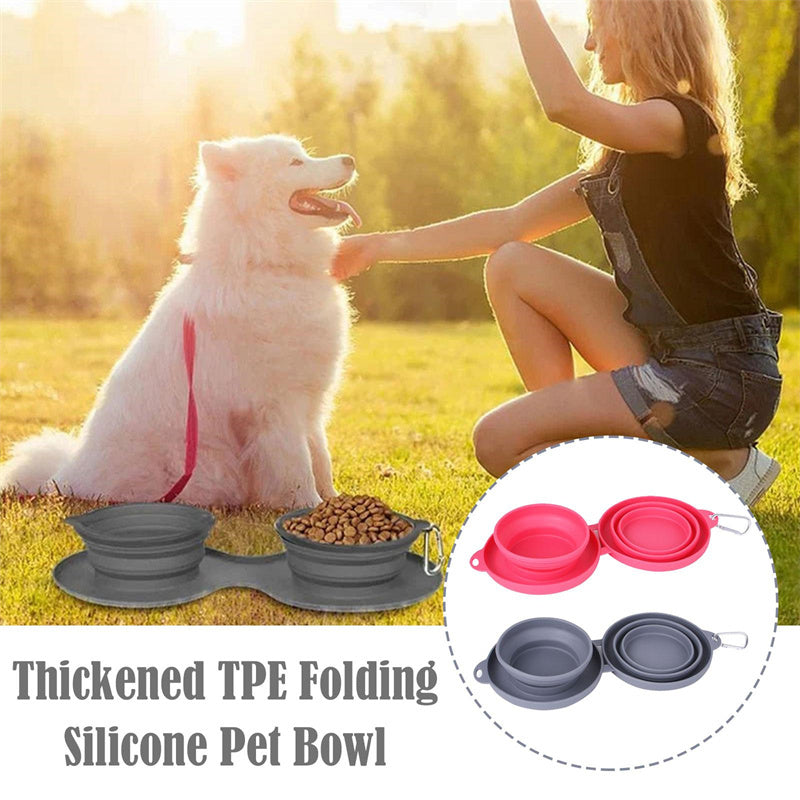 Rubber Foldable Double Feeding Bowl