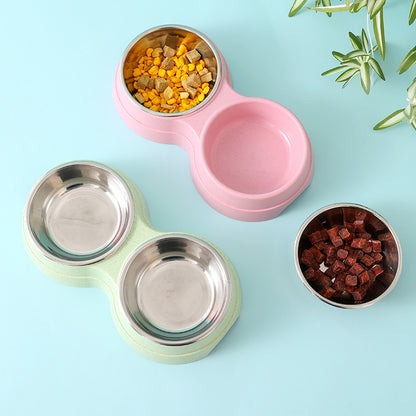 Double Pet Bowls Stainless Steel Pet Drinking Dish Feeder Cat Puppy Small Dog